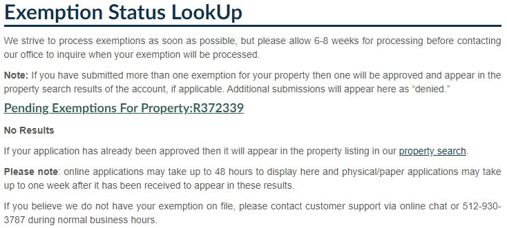 Exemption Status LookUp