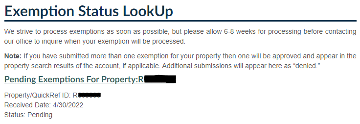 Exemption Status LookUp